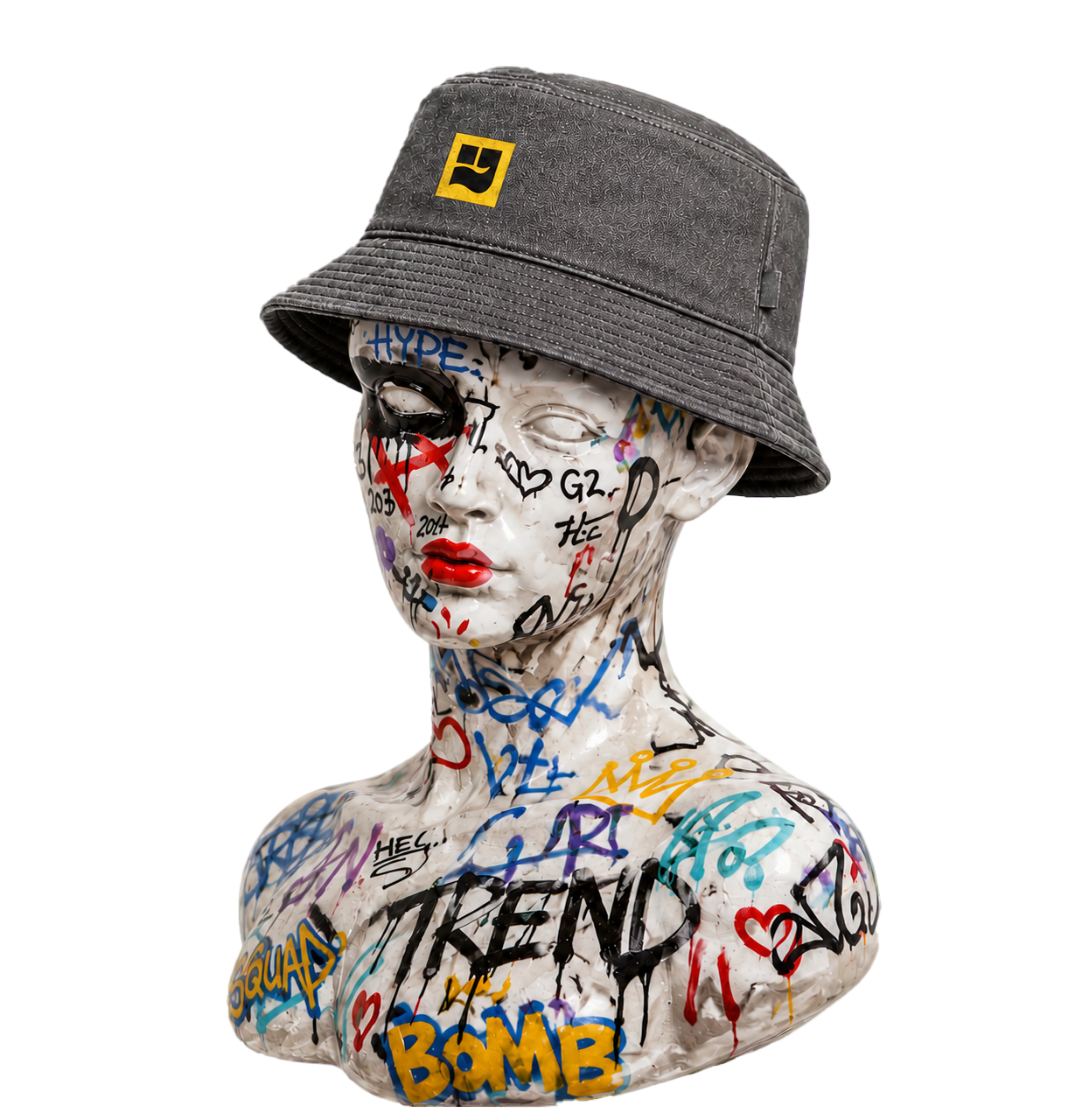 Why Wear WHY Yellow Mark Bucket washed gray mannequin three-quarter