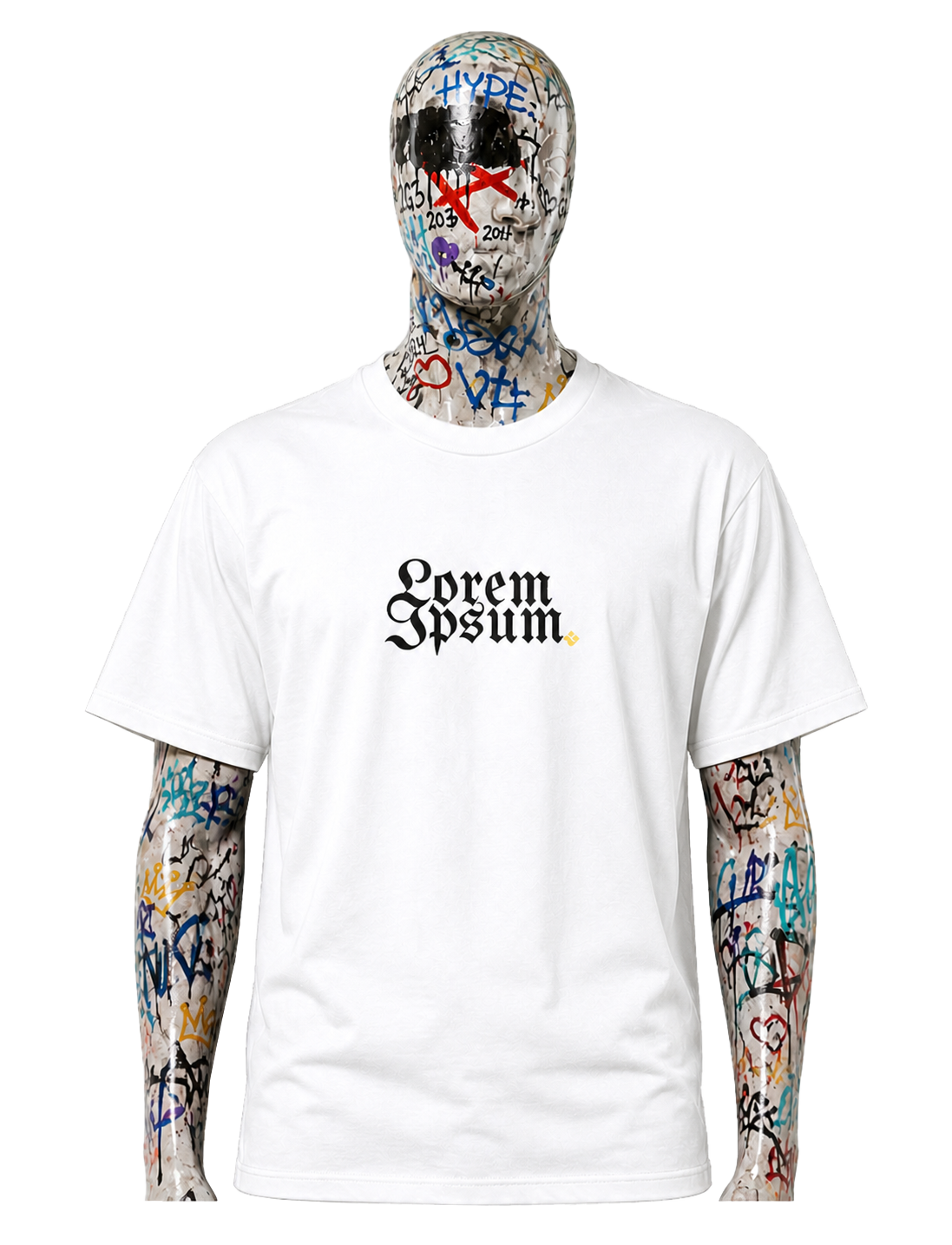 Why Wear T-04 Lorem Ipsum White mannequin front mockup