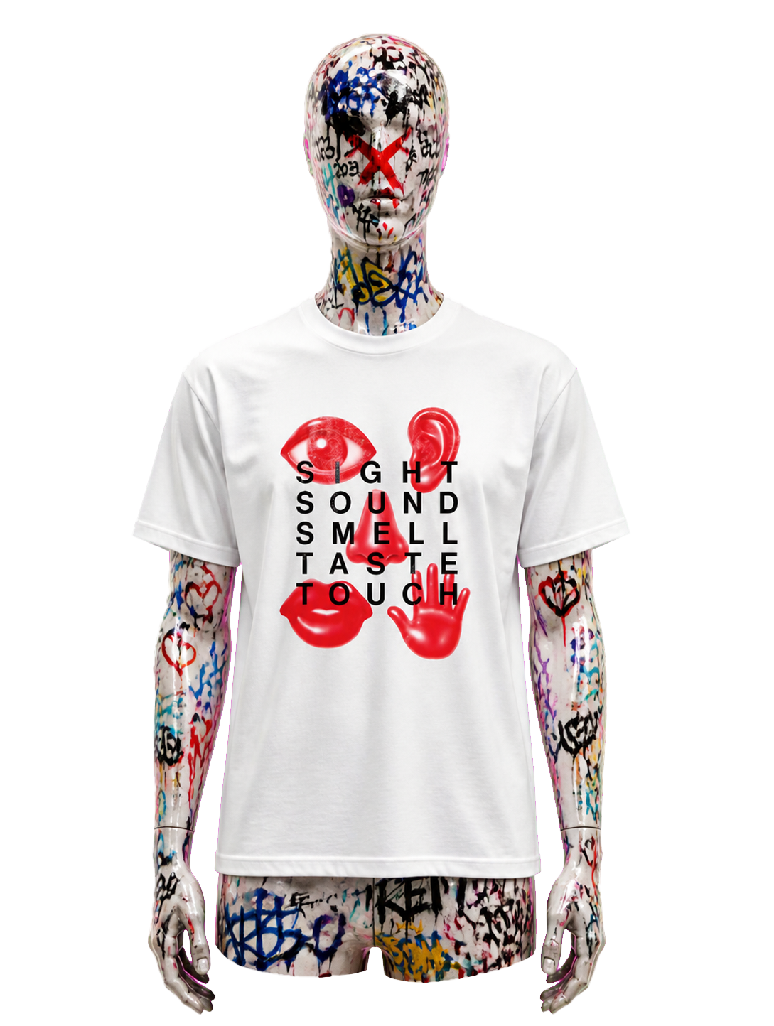 Why Wear T-05-five-senses 03 mannequin front mockup
